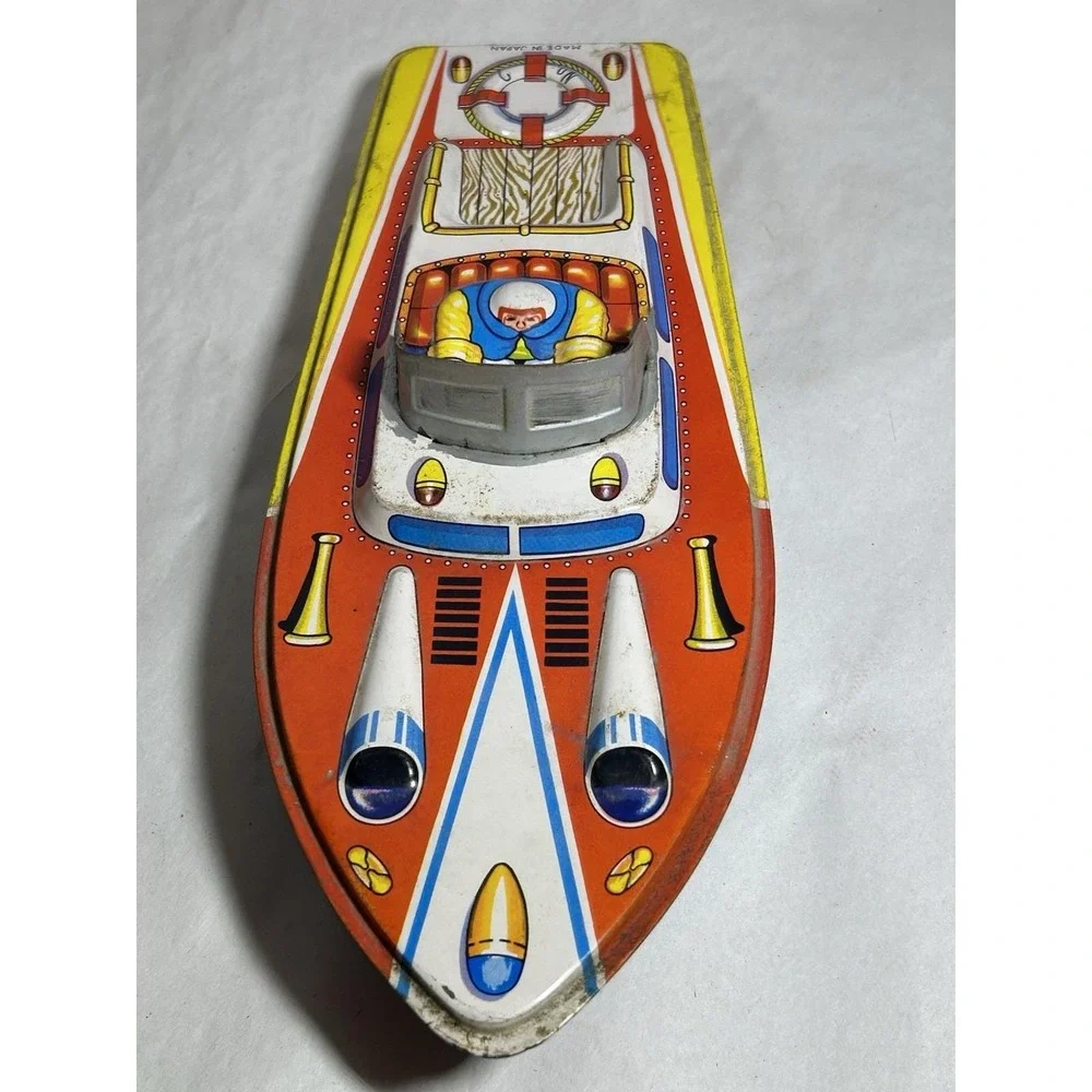 Vintage Tin Litho Speed Boat Made Japan Large Collectible Display Mancave
